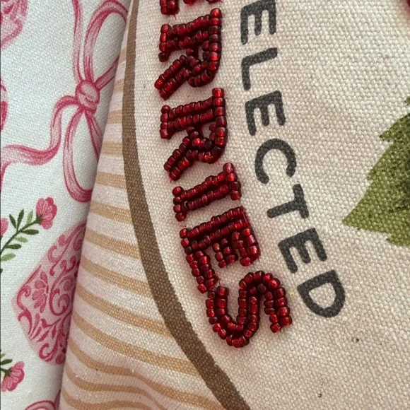 NWT-BEADED (one side) Striped Farmer's Market Tote Bag with Strawberry Design - Picture 7 of 14